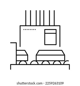 procesamiento del vector de icono de la línea de producción de aluminio. señal de producción de aluminio de procesamiento. símbolo de contorno aislado ilustración negra