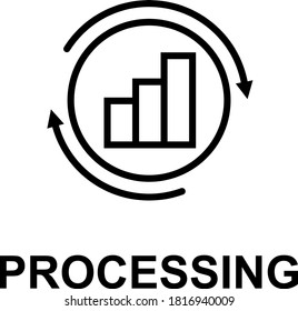 Processing analysis, data processing icon with around arrows.