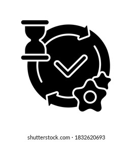 Processing black glyph icon. Network request handling notification. HTTP status message silhouette symbol on white space. Internet connection, successful website loading. Vector isolated illustration