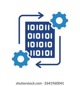 Processing Data mini illustration dual tone blue color icon, use for machine learning, education, technology industry, UI, UX kit, app and web development, digital or print.