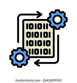 Processing Data mini illustration outline color icon, use for machine learning, education, technology industry, UI, UX kit, app and web development, digital or print.