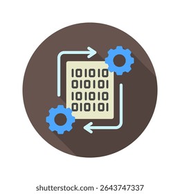 Processing Data mini illustration rounded flat color icon, use for machine learning, education, technology industry, UI, UX kit, app and web development, digital or print.