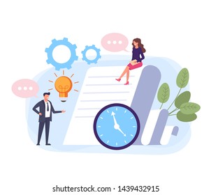 Processing documents business deal project concept. Vector flat cartoon design graphic illustration