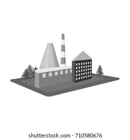 Processing factory. Factory and industry single icon in monochrome style isometric vector symbol stock illustration web.