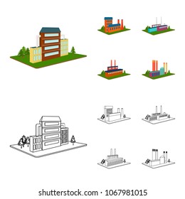 Processing factory,metallurgical plant. Factory and industry set collection icons in cartoon,outline style isometric vector symbol stock illustration web.