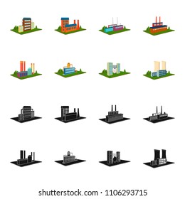 Processing factory,metallurgical plant. Factory and industry set collection icons in black,cartoon style isometric vector symbol stock illustration web.