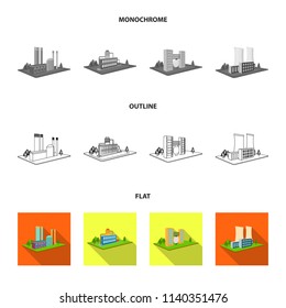 Processing factory,metallurgical plant. Factory and industry set collection icons in flat,outline,monochrome style isometric vector symbol stock illustration web.