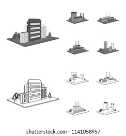 Processing factory,metallurgical plant. Factory and industry set collection icons in outline,monochrome style isometric vector symbol stock illustration web.