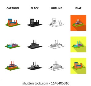 Processing factory,metallurgical plant. Factory and industry set collection icons in cartoon,black,outline,flat style isometric vector symbol stock illustration web.