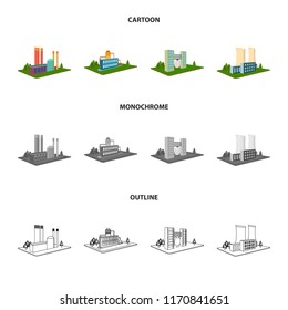 Processing factory,metallurgical plant. Factory and industry set collection icons in cartoon,outline,monochrome style isometric vector symbol stock illustration web.