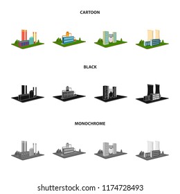 Processing factory,metallurgical plant. Factory and industry set collection icons in cartoon,black,monochrome style isometric vector symbol stock illustration web.