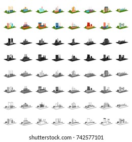 Processing factory,metallurgical plant and other production. Factory and industry set collection icons in cartoon style isometric vector symbol stock illustration web.