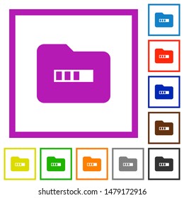 Processing folder flat color icons in square frames on white background