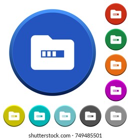 Processing folder round color beveled buttons with smooth surfaces and flat white icons
