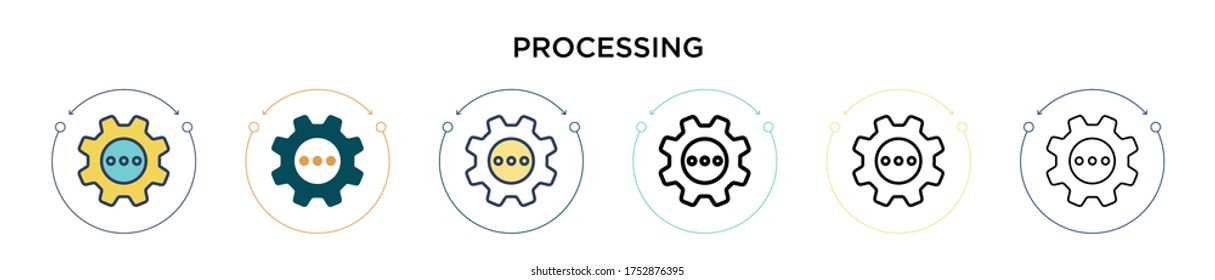 Processing icon in filled, thin line, outline and stroke style. Vector illustration of two colored and black processing vector icons designs can be used for mobile, ui, web