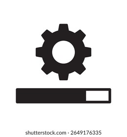 Processing icon with gear and progress bar for system update and development a symbol for loading and task completion in a workflow vector solid glyph icon
