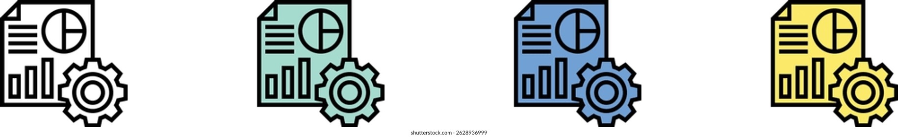 processing icon. Outline, Green, Blue and Yellow Style Design Isolated On White Background