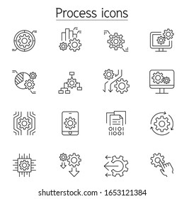 Processing icons set in thin line style