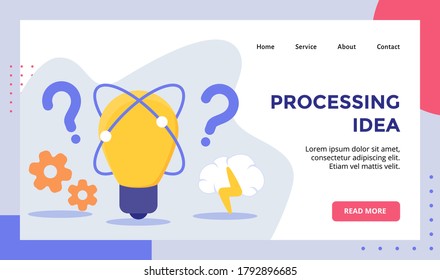 Processing idea bulb lamp background of gear campaign for web website home homepage landing page template banner with modern flat style