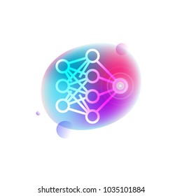 Processing information vector icon in white outline style on neon gradient background. 