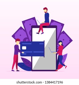 Processing of mobile banking payments from credit card on the screen