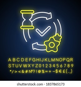 Processing neon light icon. Outer glowing effect. Network request handling notification. HTTP status message sign with alphabet, numbers and symbols. Vector isolated RGB color illustration