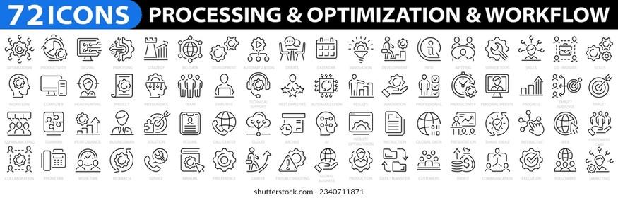 Processing  Optimization  Workflow icon set. Project management icon collection. Time management and planning concept. Vector illustration