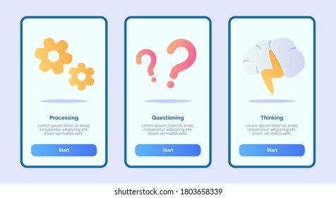 Processing questioning thinking for mobile apps template banner page UI with three variations modern flat color style