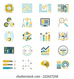 Processing Storage Of Large Data Volume Icons Modern Flat Design Template Vector Illustration