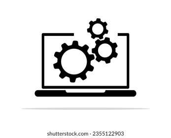 processing system. Gear on laptop icon. vector