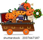 The procession of the children with the pumpkin head of illustration