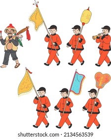 Procession for a religious event beating gongs and drums