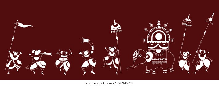 Procession warli  art traditional festival line art