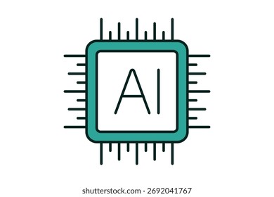 Icono de IA del procesador. Icono relacionado con la Tecnología. Conveniente para el diseño del Sitio web, el App, la interfaz de usuario, las interfaces de usuario. Diseño de Vector sencillo editable