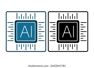 Prozessor-KI-Symbol. Symbol in Bezug auf Technologie. Geeignet für Website-Design, App, UI, Benutzeroberflächen. Solides Symbolformat. Einfaches, bearbeitbares Vektordesign