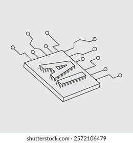 Processor with artificial intelligence AI. Icon with AI logo on blank background. Computer chip sticker for presentation, marketing, business, design, pattern, technology outlined Vector illustration