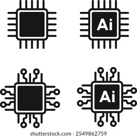 Processador com inteligência artificial AI set. Placa de circuitos integrados de computador