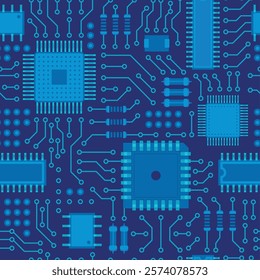 Processor board pattern. Cyber concept with electric components recent vector seamless background with transistors and semiconductors hardware microelements