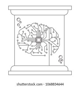 processor with brain icon in futuristic glass bottle