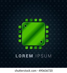 Processor Bright Green chromium precious metallic 3D Icon / Logo Design