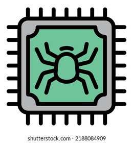 Processor bug icon outline vector. Virus fraud. Cyber attack