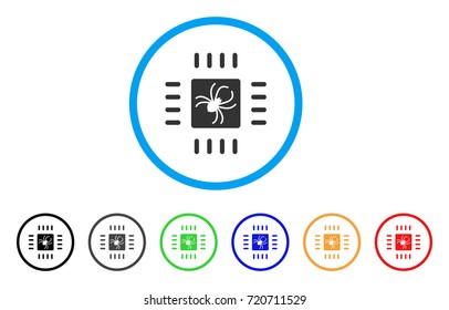 Processor Bug rounded icon. Style is a flat processor bug grey symbol inside light blue circle with black, gray, green, blue, red, orange variants. Vector designed for web and software interfaces.