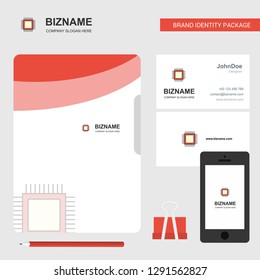 Processor Business Logo, File Cover Visiting Card and Mobile App Design. Vector Illustration