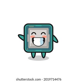 processor cartoon character doing wave hand gesture , cute style design for t shirt, sticker, logo element