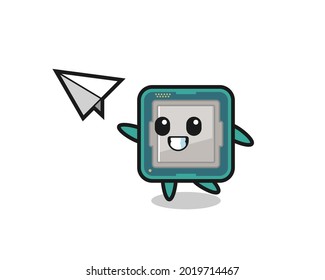 processor cartoon character throwing paper airplane , cute style design for t shirt, sticker, logo element