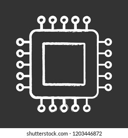 Processor chalk icon. Microprocessor. CPU. Central processing unit. Integrated circuit. Computer, phone processor. Microchip, chipset, chip. Isolated vector chalkboard illustration