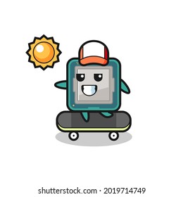 processor character illustration ride a skateboard , cute style design for t shirt, sticker, logo element