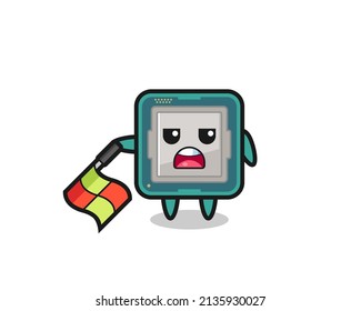 processor character as line judge hold the flag down at a 45 degree angle , cute style design for t shirt, sticker, logo element