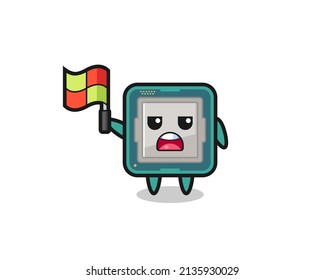 processor character as line judge putting the flag up , cute style design for t shirt, sticker, logo element