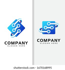 processor chip computer logo, technology gradient logo design